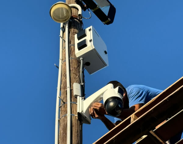 Live video monitoring PTZ camera on a Waco pole