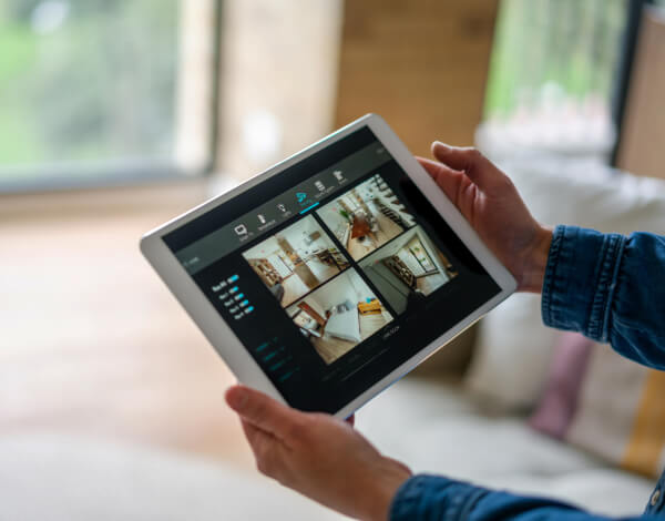 Security camera feeds monitored on a tablet app