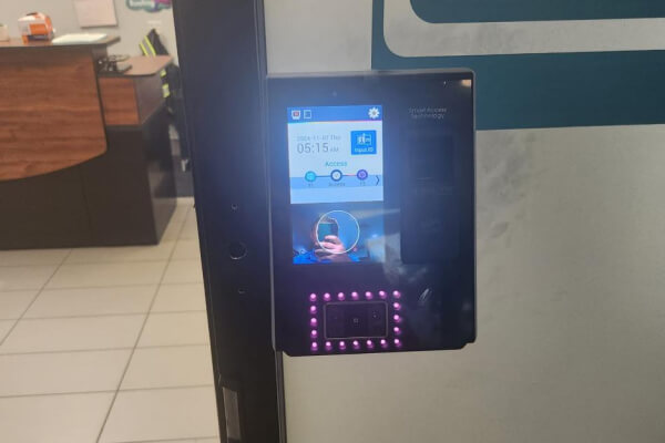 Facial recognition access control reader at a Waco office