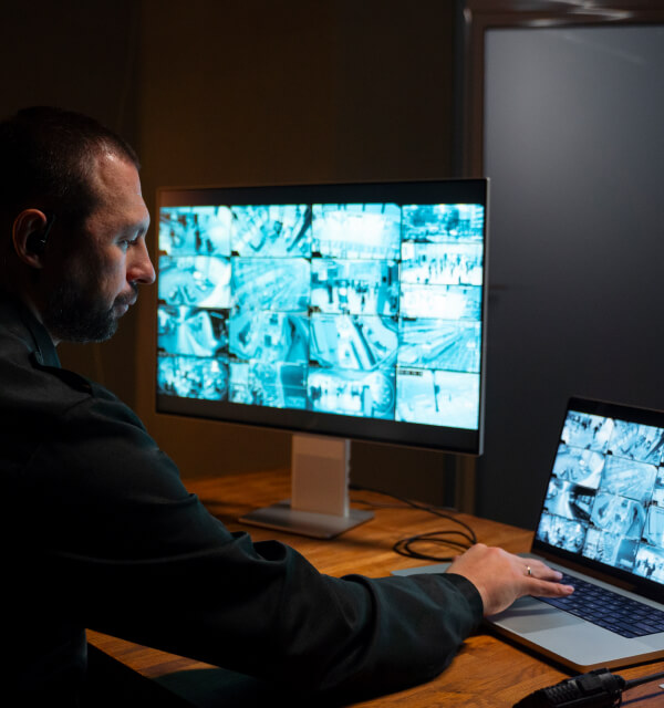 Monitoring operator reviewing camera video for alarm video verification
