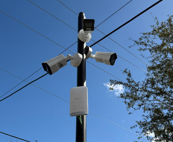Video surveillance cameras on a pole in San Marcos